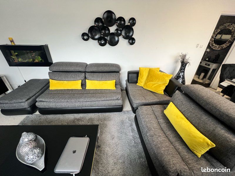 Magnifique canapé XXL (gris anthracite chiné et base cuir) (image 2)