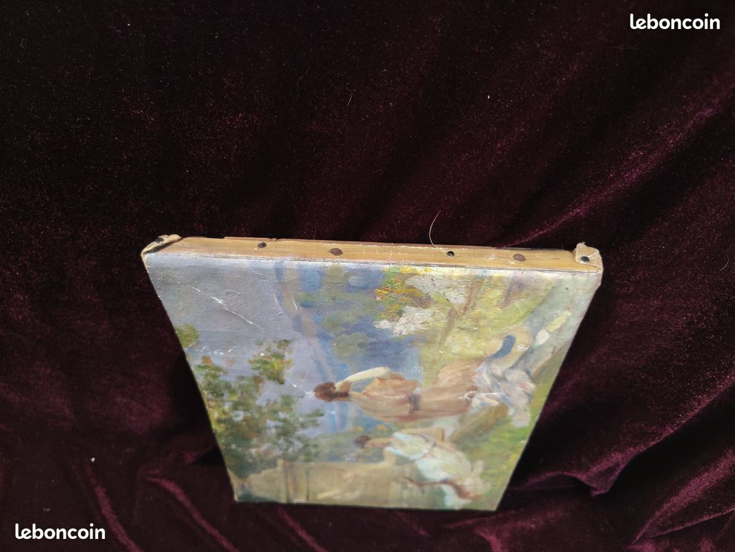 Petit Tableau Ancien Peinture Huile HST Ecole de Barbizon Paysage Campagne Scene de Genre Elegante Art Nouveau Belle Epoque Annee Folle Esquisse Pochade Chevre Chien Animal Animaux XIX 19 XX 20 (image 9)