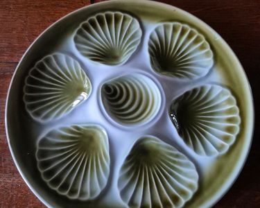 Lot De 6 Assiettes à Huîtres Moulin Des Loups Orchies - Bleu Gris, 24cm, Vintage