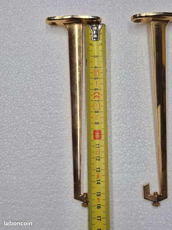 Paire supports taquets étagère en verre laiton doré brillant 16cm (image 3)