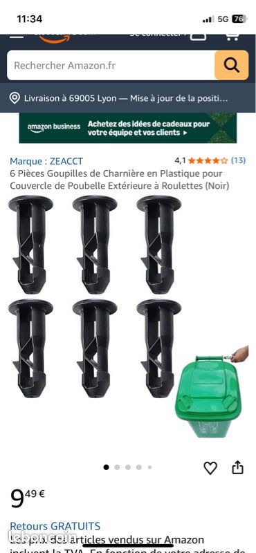 Lot De 3 Paires De Goupilles à Charnière En Plastique Noir