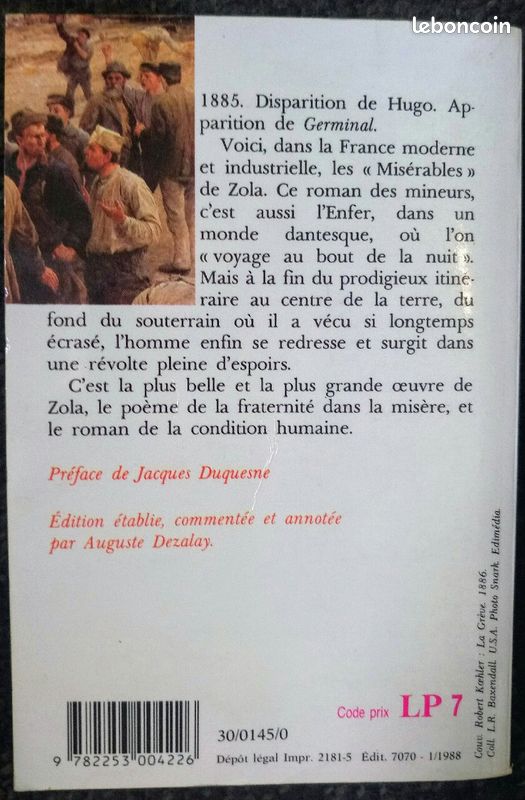 Roman "Germinal" de ZOLA, collection Le Livre de Poche, édition FASQUELLE de 1983 (image 2)