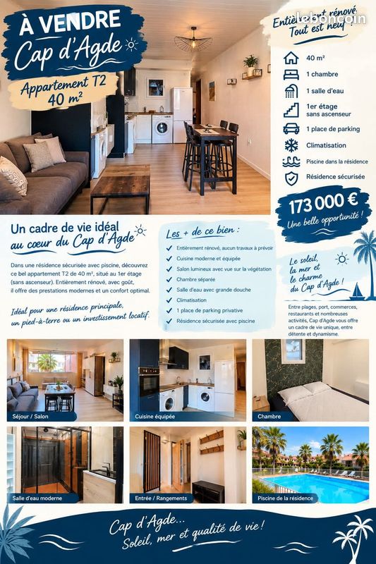 Appartement 2 pièces 40 m² · à Agde · 40 m² · 173 000 €