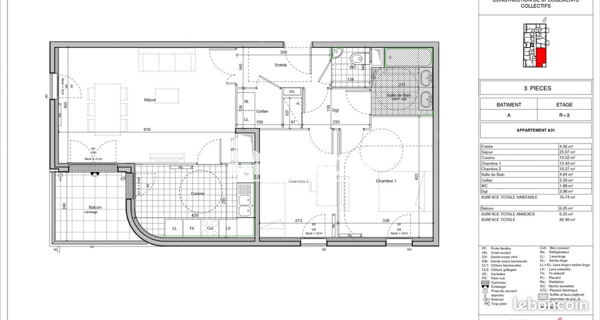 Appartement 3 pièces 76 m² · à Bezons · 76 m² · 1 467 €