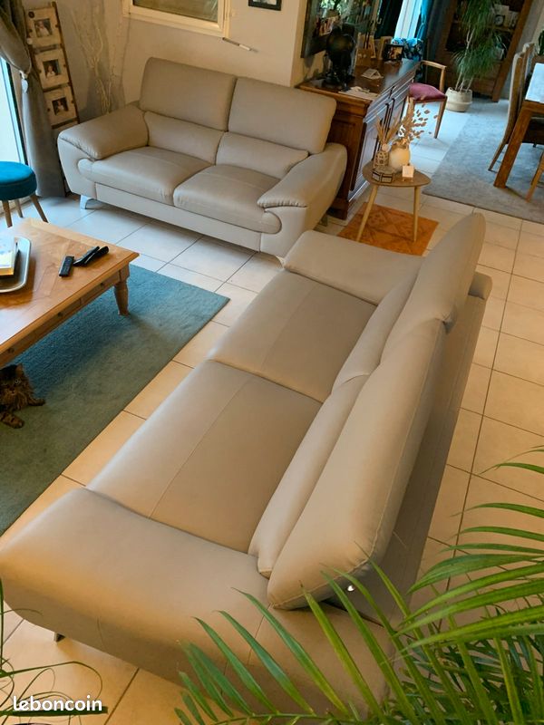 Canapé Cuir Beige Design (image 4)