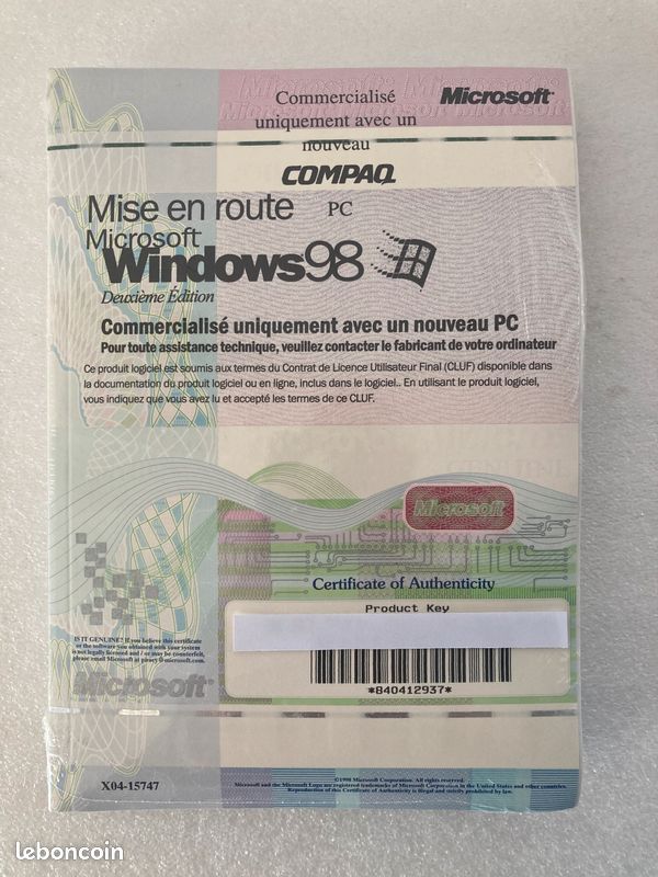 Windows 98 Seconde Édition - CD D'installation Français Avec Licence