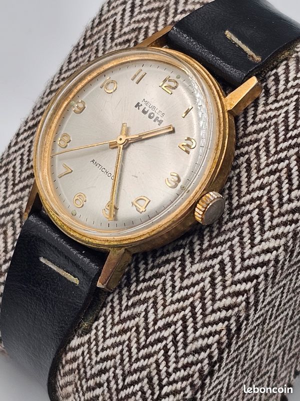 Montre vintage mécanique Meubles KUOM KUOH Antichoc dorée années 60 cadran argenté (image 1)