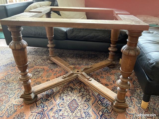 Piétement de table ancien en bois massif vintage (image 1)