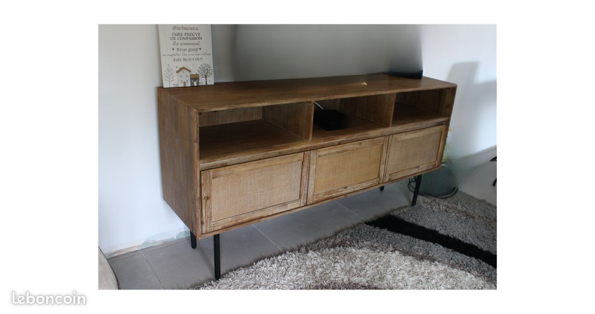 Ensemble de meubles style scandinave/bohème – Meuble TV, Table à manger + 4 chaises (image 2)