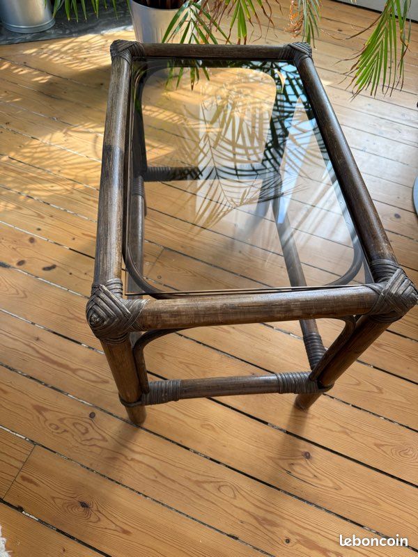 Table basse en rotin verre teinté (image 2)