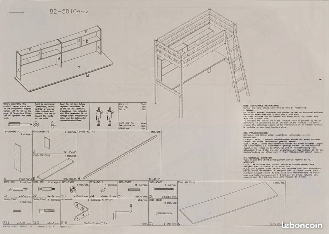 Lit mezzanine BLOOM 190x90 cm + bureau intégré – Blanc – Bon État (image 5)
