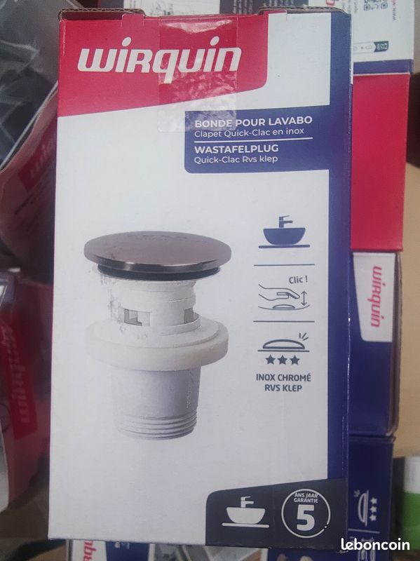Bonde de lavabo "Clic-Clac" Wirquin 30723993 Clapet INOX - NEUF (image 2)