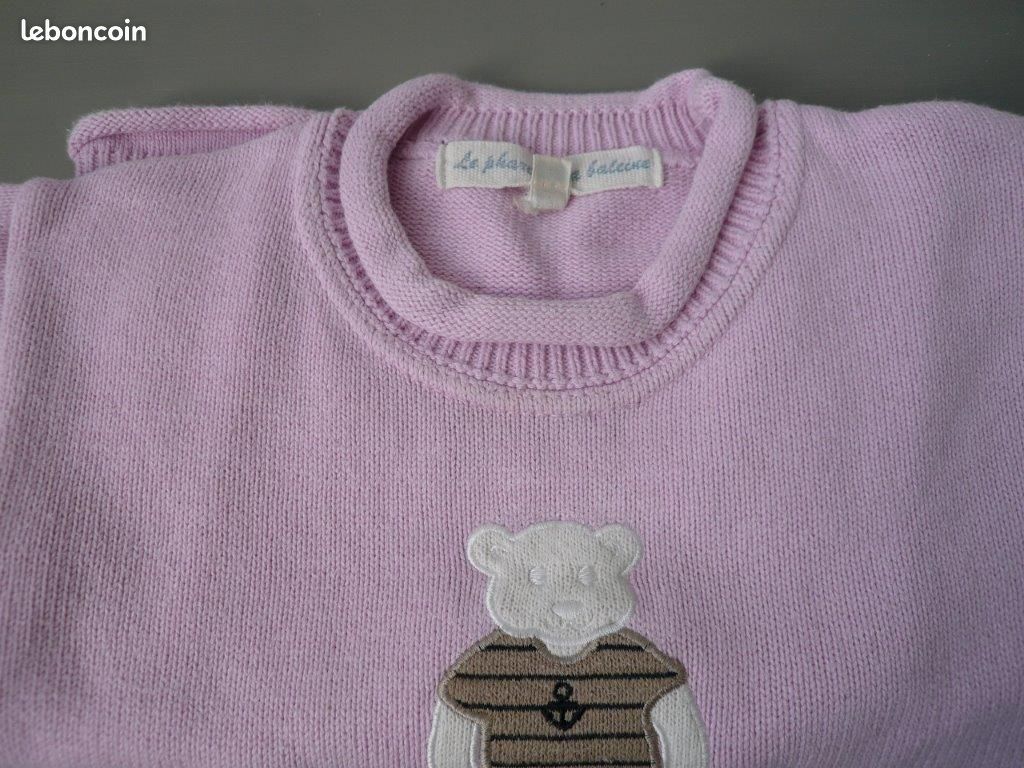 Pull Garçon Le Phare De La Baleine – 100% Coton Beige, Taille 10 Ans – Motif Ancre – État Correct