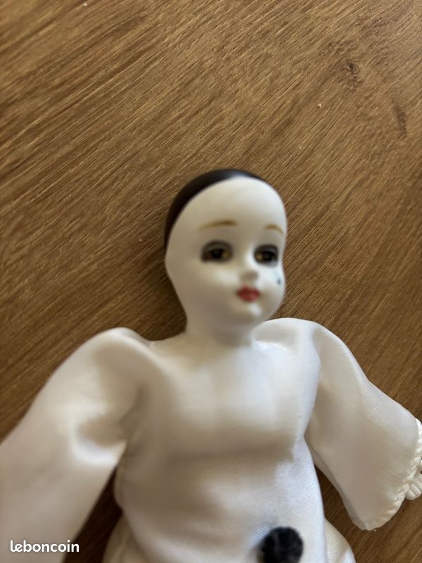Poupée Pierrot tête, jambes et mains en porcelaine, poupée Pierrot vintage, il n'y a que Pierrot en costume noir, collection Pierrot - France