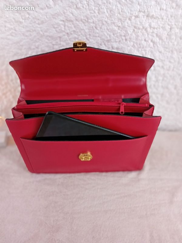 Cartable sacoche simili cuir rouge (image 4)