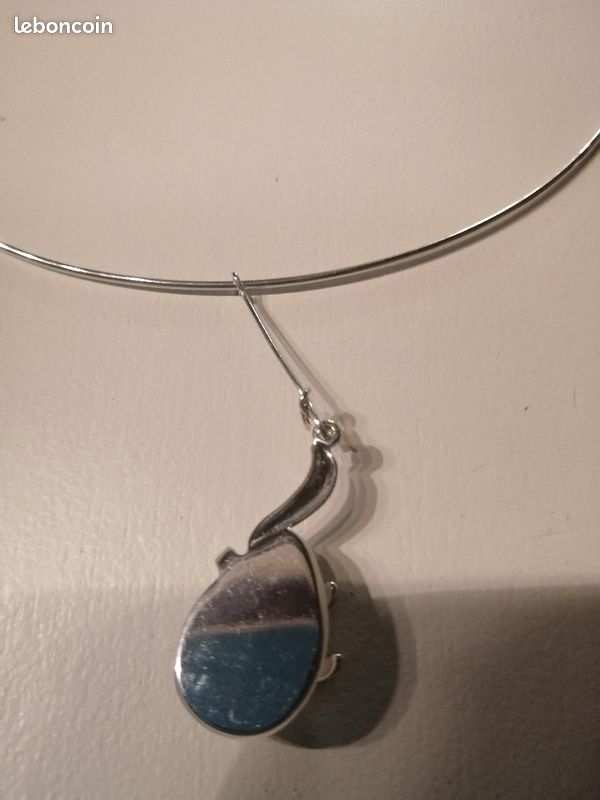 Collier acier rigide fermoir à boule avec pendentif (image 3)