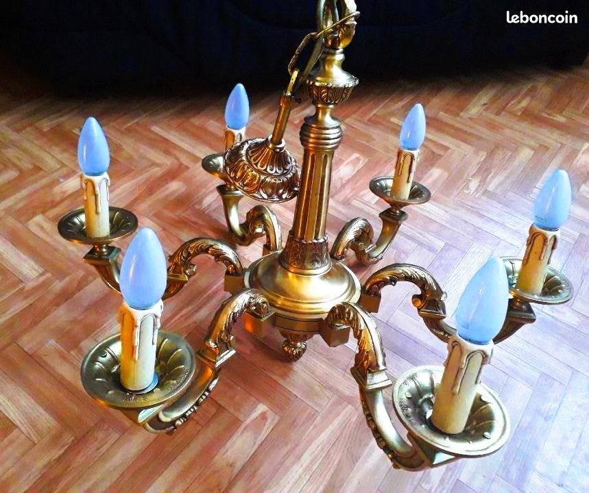 Splendide lustre en bronze 6 feux - 10 Kg - pièce de caractère et de prestige (image 3)