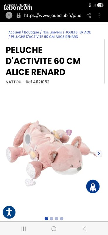 Nattou Mini-Peluche en polyester, Alice Le Renard, Hochet intégré, Env. 20 cm, Alice et Pomme, Rose