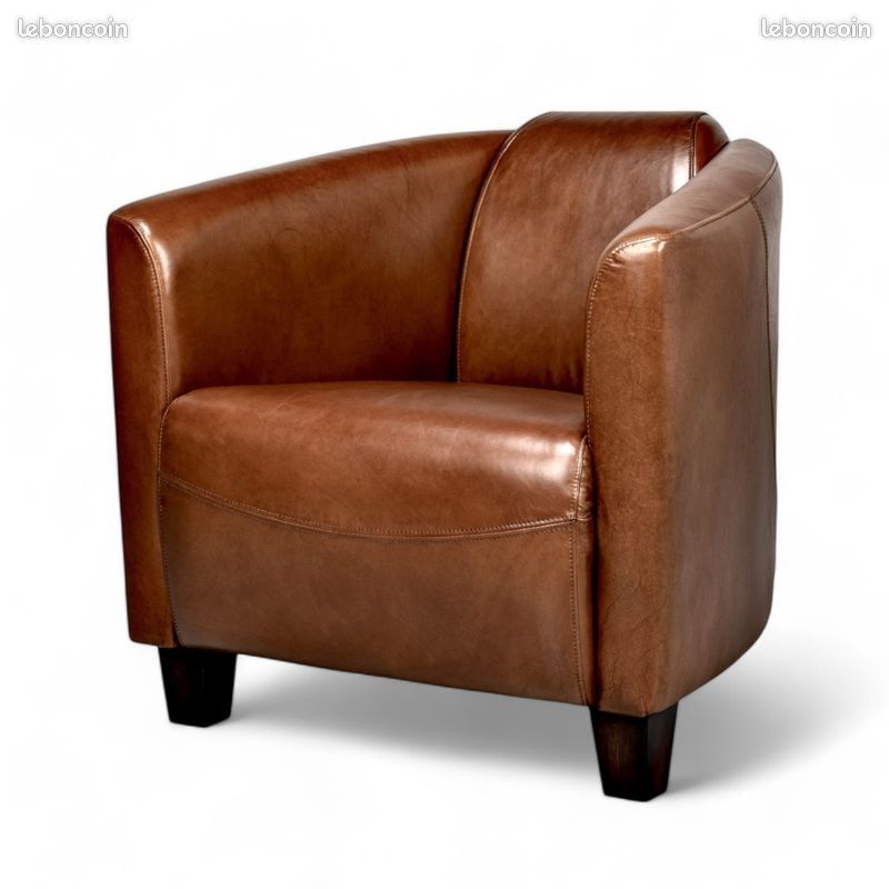 Fauteuil Club Cuir Marron Vintage Neuf STOCK Stanfield (image 2)