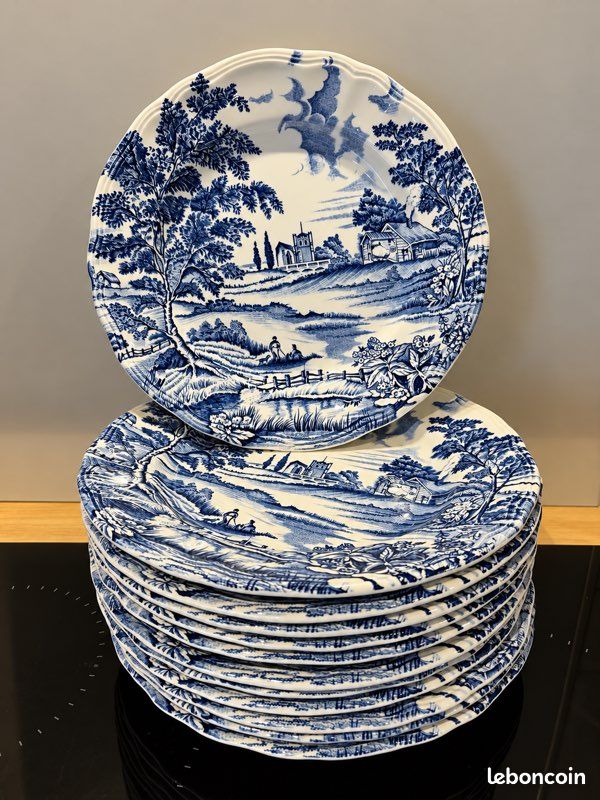 Assiettes anciennes Lunéville English Style bleu et blanc – 19 pièces (image 1)