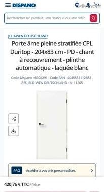 Porte intérieure âme pleine JELD-WEN 204x83 Droite Poussant Isolante – NEUVE (image 3)