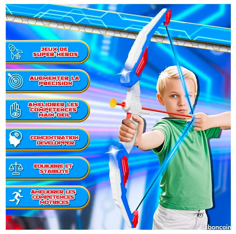 Jeu De Tir à L'arc Pour Enfants Avec LED, 10 Flèches à Ventouses, Cible Et Carquois - Neuf