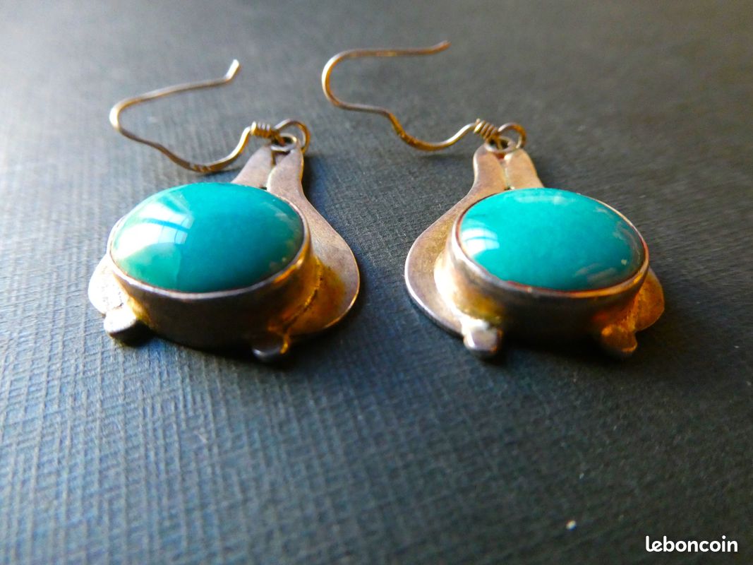 Boucles D'oreilles Puces En Argent Massif 925 Avec Pierre Turquoise | Neuf Avec étiquettes