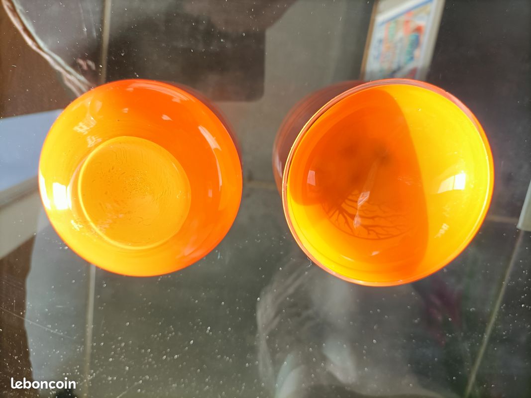 Bonbonnière Vintage En Verre émaillé Orange - Coffret à Bonbons Ou Décoration - Bon état