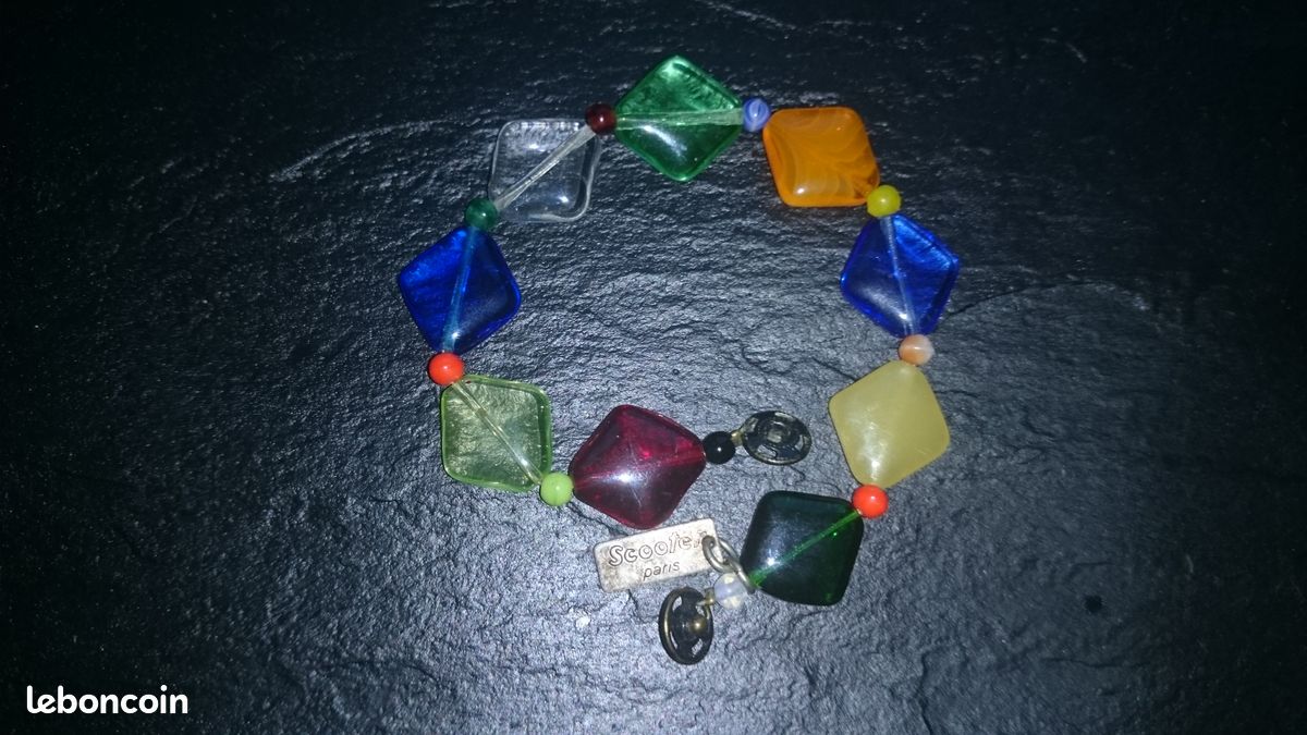 Bracelet marque Scooter multicolore perles losanges en pâte de verre (image 4)