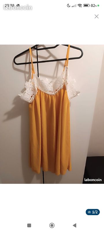 Débardeur jaune à dentelle blanche (image 1)