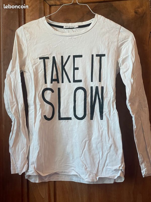 Tee-shirt blanc manches longues Take it Slow (image 1)