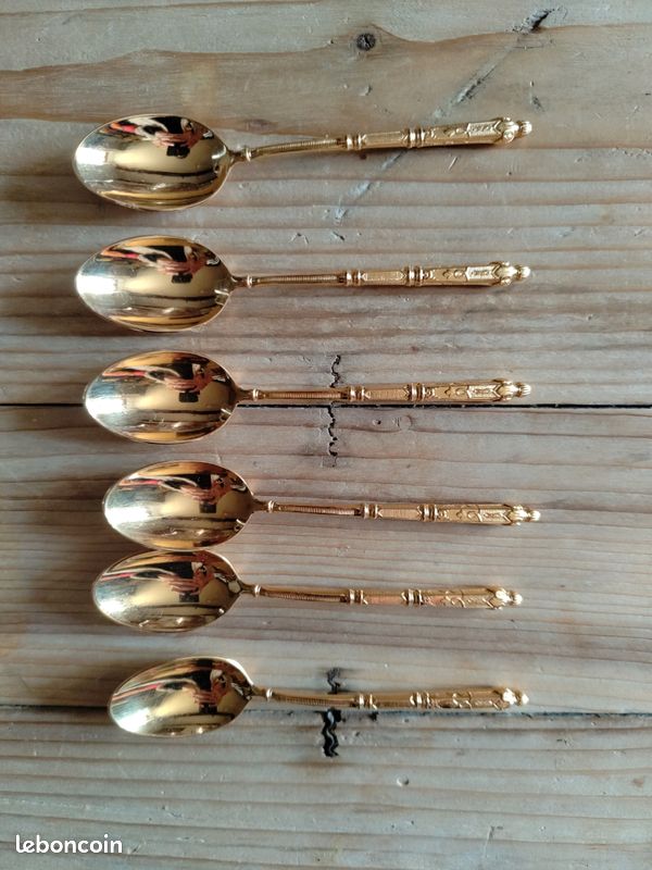 Lot De 6 Cuillères à Moka Manche Russe En Métal Argenté SFAM Années 1920-1940