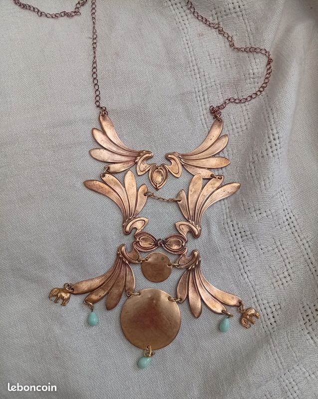Joli Collier Vintage En Bronze Signé Biche De Bere - Occasion, Bijou Ancien