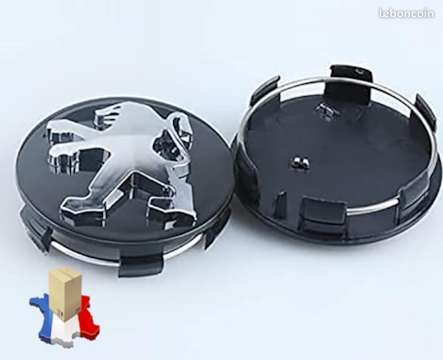 P0N41 BOUCHONS CACHES PEUGEOT CHROME NOIR 4 MOYEU DE ROUE NEUF Moyeux jantes Centre Roue Noir (image 2)
