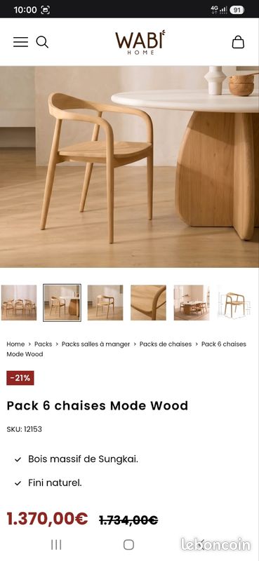 Chaise bois massif de Sungkai (image 3)
