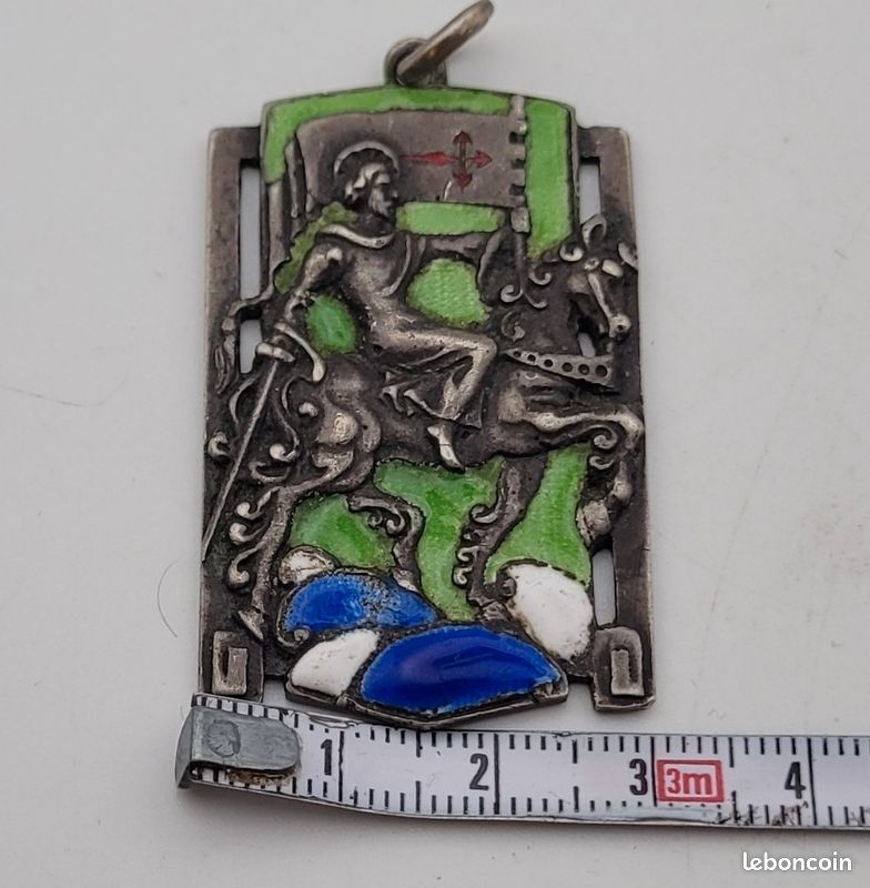 Ancien Pendentif Religieux Art Nouveau - Argent Massif 925 - Breloque Créateur