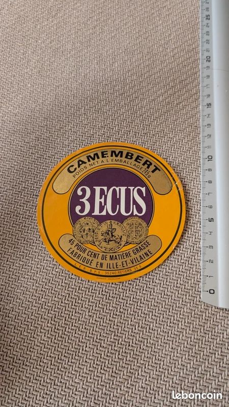Étiquette ancienne fromage publicité publicitaire vintage 3 écus camembert (image 1)