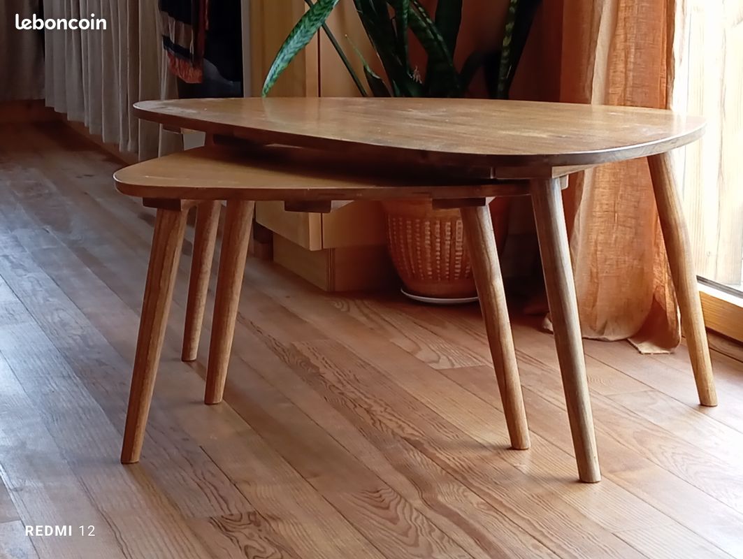Lot de 2 tables basses bois massif en manguier (image 1)
