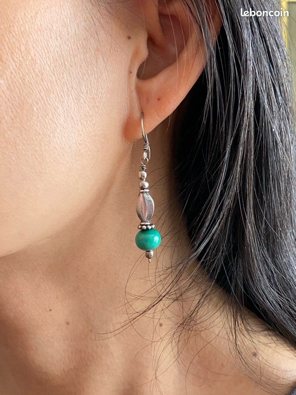 Boucles d’oreilles en argent avec malachite (image 1)