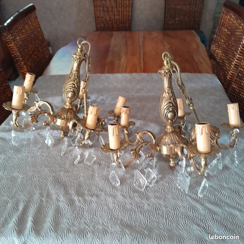 Paires de Lustres vintages Bronze et Cristal (image 4)