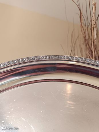 Plateau De Service Rond Gombault - Métal Argenté - Vintage - Déco Table