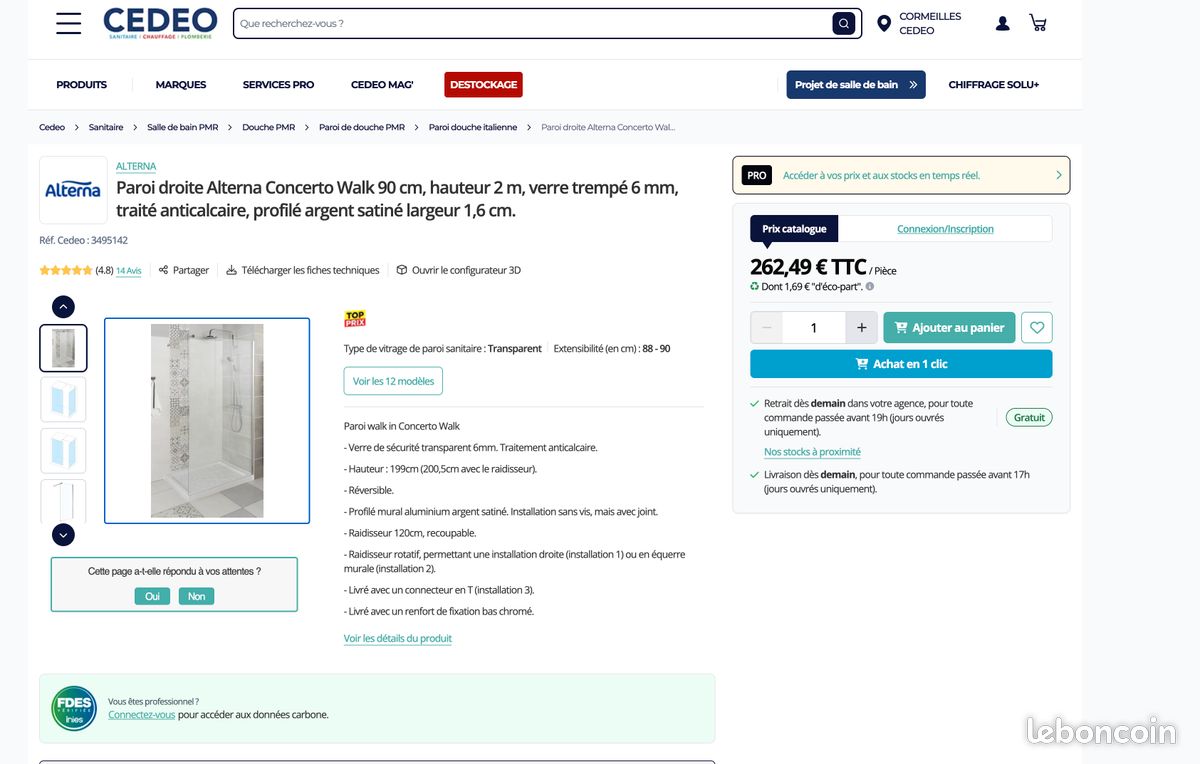 Paroi de douche à l’italienne Alterna Concerto 200 × 90 cm – neuve emballée (image 1)