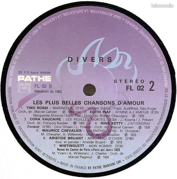 Les Plus Belles Chansons D'amour - Various – Vinyle 33T - Ed. 1982 (image 4)