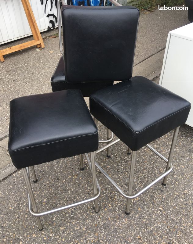 LOT 2 TABOURET NOIR- SIMILI CUIR ET METAL + 1 à emporter gratuit (image 2)