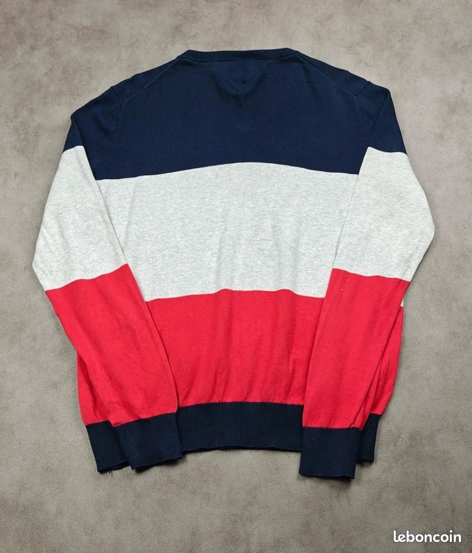 Sweat Tommy Hilfiger [L] 100% coton col V logo brodé homme pull marine (image 3)