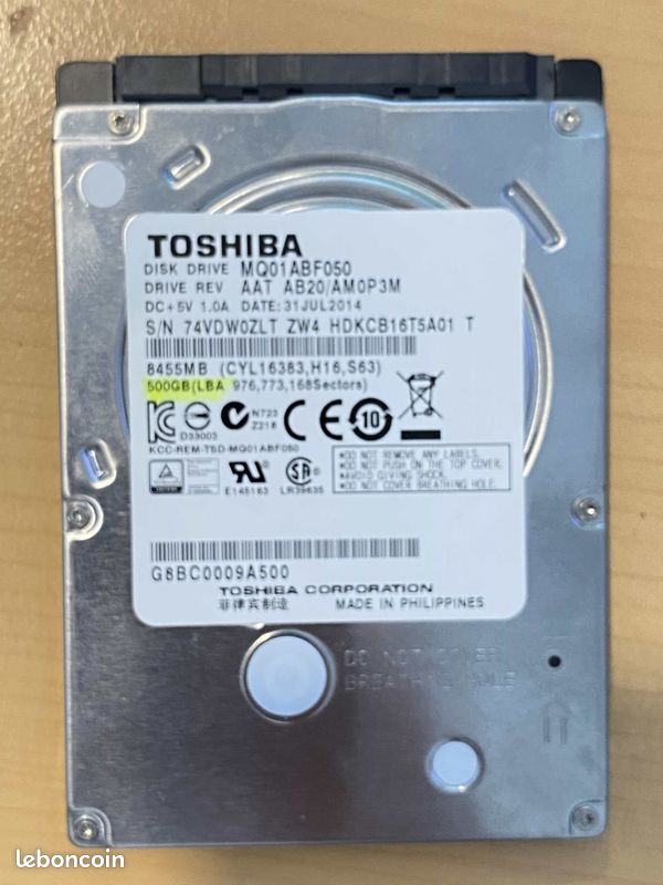 Disque Dur Toshiba MQ01ABF050 500Go Sata 2.5 5400RPM