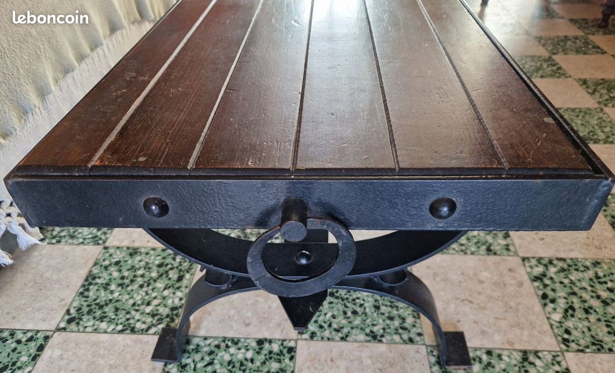 Très jolie table de salon originale, bois massif et fer forgé (image 8)