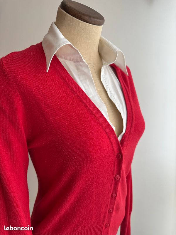Gilet rouge orangé (vermillon) – Promod ou Camaïeu – Taille 36