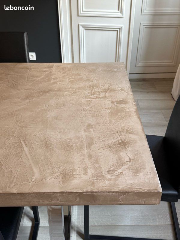 Table à manger chromé & plateau imitation pierre (image 3)