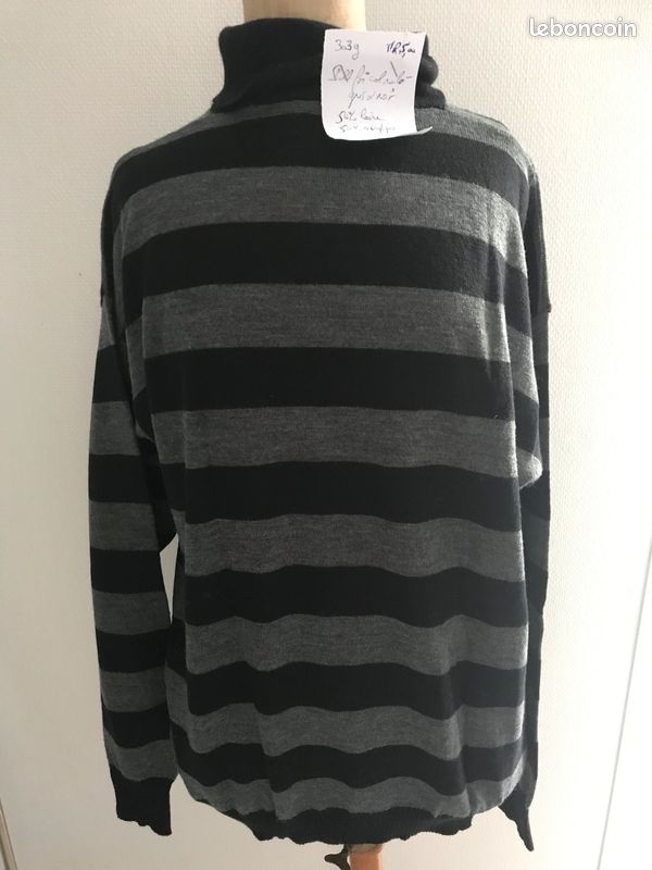 Pull fin col roulé rayé gris-noir, T.46/48 (image 1)